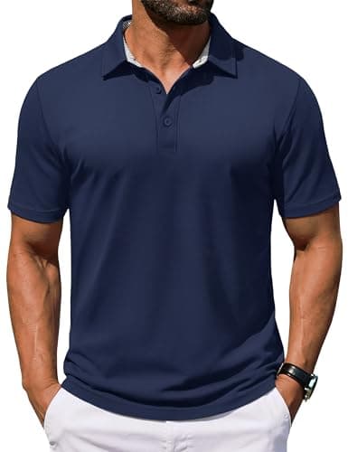 Image of TACVASEN Polo Shirts for Men Short Sleeve Golf Tops Summer Qick Dry Wicking Cotton Work T Shirt with Button Navy,XL