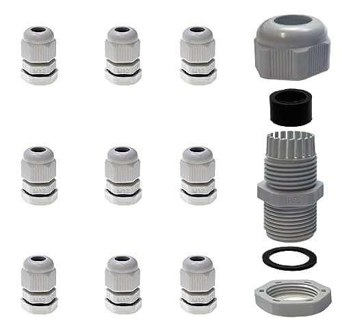 Image of Pack of 10 M12 x 1.5 (Plastic Grey) Cable Gland / Cable Grommets with Locknut for Cable Diameter 3-6.5 mm Waterproof IP68 - (Metric)