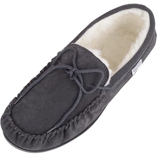 Image of SNUGRUGS Men's Monty Suede Wool Rubber Sole Moccasins, Dark Grey 8 UK / 42 EU