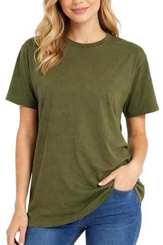 Image of Re Tech UK - 100% Cotton T Shirts for Women UK - Soft Comfy Round Neck Short Sleeve - Ladies T Shirts Loose Fit Plain Tee - Perfect for Everyday Casual Wear, (Khaki, XL)