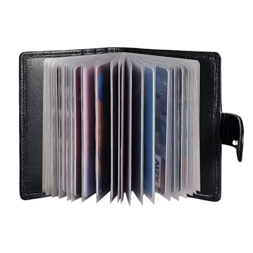 Image of STARHIDE Minimalist Slim Cardholder for Men Women, Small RFID Blocking Credit Card Holder, 24 Card Slots Wallet, Removable Plastic Case, Double Button Closure (Black)