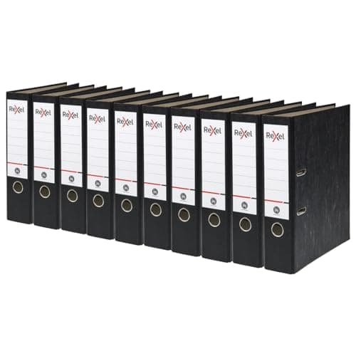 Image of 10 x Rexel A4 Lever Arch Files, Black, 500 Sheets Capacity, 75 mm Spine Width, Strong & Durable Paper on Board, Ideal for Filing and Archiving at Home, School and The Office, AZ2115547