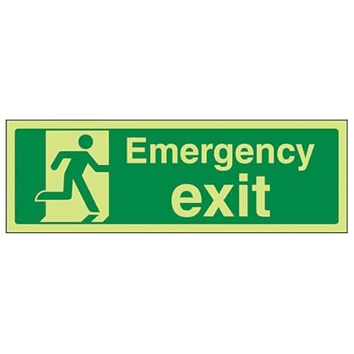 Image of VSafety 21015BJ-G Safe Condition Exit Sign, Emergency Exit", Landscape, 1 mm Glow In The Dark Plastic, 450 mm x 150 mm, Green