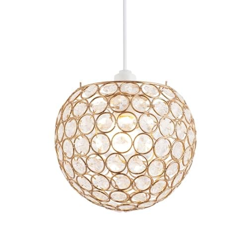 Image of Modern Round Gold Globe Easy Fit Pendant Shade with Small Transparent Acrylic Bead Jewels | 18cm Diameter | 60w Maximum | Simple Installation by Happy Homewares