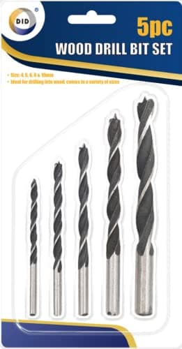 Image of Primes DIY 5 Piece Point Drill Bit Set for Wood, Accessories for Drill Drivers Black/Silver