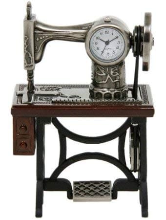Image of The Emporium Miniature Clocks Old Sewing Machine Techno Clock - Bronze Metal Classic Style - 1:12 Scale - 11.4 cm