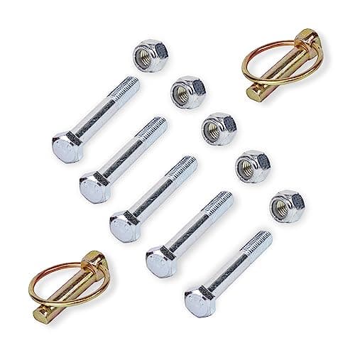 Image of Waserto Grade 2 Shear Bolts ½” x 3-½” with ½” Nylock Nuts: 5 Pack for Rotary Cutters: Includes 2 Bonus Linch Pins 7/16" x 1-3/4"