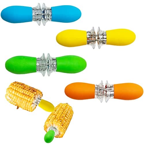 Image of 8Pcs (4 Pairs) Corn Holders Corn Stripping Tool Corn on Cob Skewers Stainless Steel Cob Forks Interlocking Holders Silicone Handle Twin Prong Sweetcorn BBQ/Home Cooking/Picnics Outdoor Party Camping