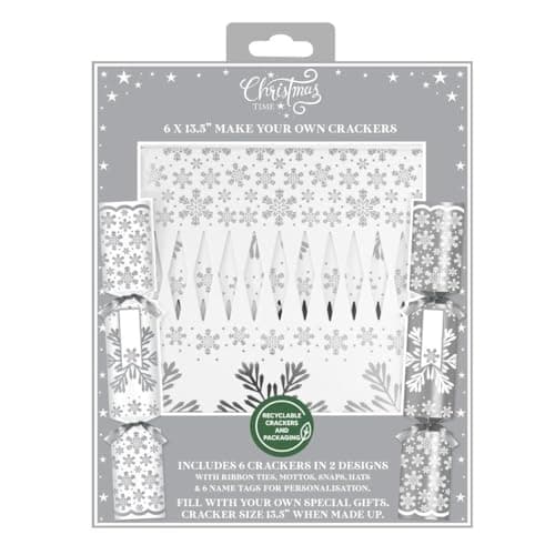 Image of YöL 6 Make Your Own Christmas Crackers Silver&White Personalised Xmas Table Decor Custom Fill Your Own Family Craft Fun