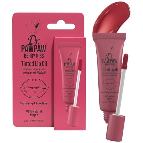 Image of Dr.PAWPAW Berry Kiss Tinted Lip Oil (8ml), Natural Vegan Lip Tint, Glossy Hydrating with PAWPAW, Aloe Vera & Castor Oil, Buildable Colour for Nourished, Soft Lips