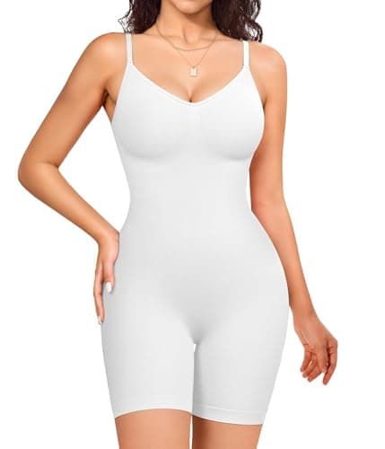 Image of Junlan Shapewear Bodysuit for Women Tummy Control Full Body Shaper Seamless Thigh Slimmer Shorts Shaping Leotards (White,XS-S)