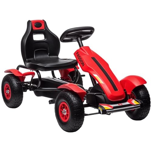 Image of HOMCOM Pedal Go Kart, Kids Ride On Racer with Adjustable Seat, Inflatable Rubber Tyres, Handbrake for Ages 5-12 Years - Red