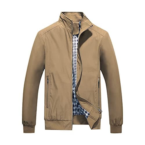 Image of YOUTHUP Men's Lightweight Summer Bomber Jacket Casual Windbreaker Cargo Jackets Thin Sportswear Coat, Khaki, L