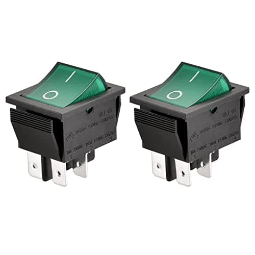 Image of Heschen Rocker Switch ON-OFF DPST 4 Terminals Green light 16A 250VAC 2Pack