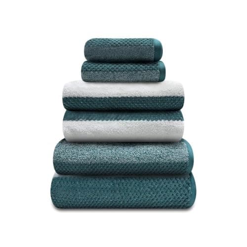 Image of GC GAVENO CAVAILIA Bath Towel Set (70x120 cm) - 100% Ring Spun Cotton Striped Bath Towels 2 Pack - Water Absorbent & Quick Dry Bathroom Towels - Soft Hotel Quality Large Towel -Teal