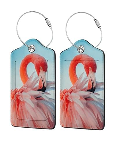 Image of Luggage Tags for Suitcases, 2 Pack Flamingos Wild Animals Travel Tags for Luggage with Stainless Steel Loop and Address Card for Baggage Cruise Airport Travel Essentials