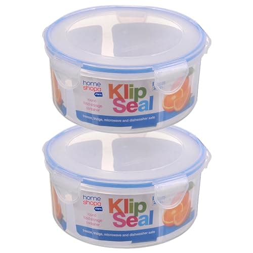 Image of HOMESHOPA Plastic Airtight Food Storage Container, 2.3 Litre 2 Pack Round Leakproof Stackable Container with Clip-Lock Lid, BPA Free Reusable Meal Prep Lunch Box, Microwave Freezer & Dishwasher Safe