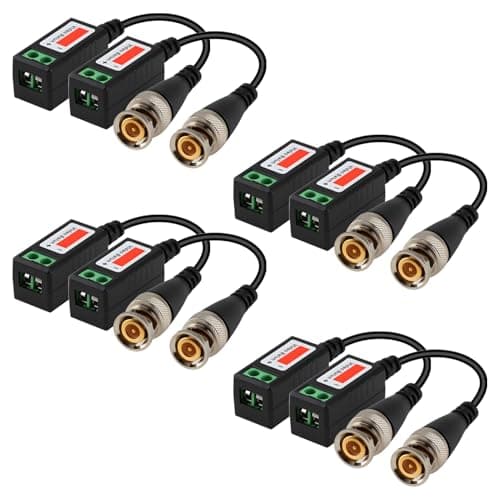 Image of livager 4 Pairs 4K 8MP HD Passive Video Balun Connectors Mini CCTV BNC Video Balun Transceiver for BNC Male Cable Via CAT5/5E/6 Twisted Pair Transmitter CCTV Camera System