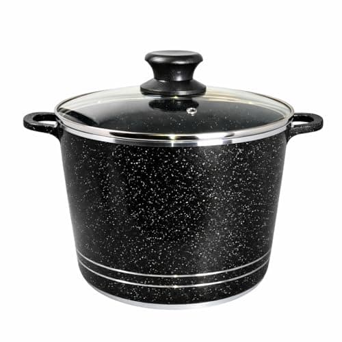 Image of Everypan Speckled Granite Non-Stick Tall 5.4L Stockpot with Glass Lid – Deep Soup Pot, Large Cooking Pot, Induction Compatible Cookware for Soup, Stew & Boiling (Black)
