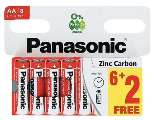 Image of Panasonic Zinc Carbon AA Batteries, Pack of 8