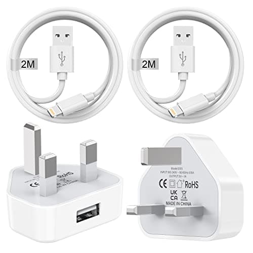 Image of iPhone Charger Plug and Cable 2M 2Pack[Apple MFI Certified], iPhone Plugs UK with Lightning Cable for i-Phone 14 13 12 11 Pro Max/SE/XS/XR/X/8/7/6S/6