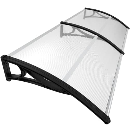 Image of VOUNOT Canopy for Outdoor Balcony Door, 200 x 80 cm, Transparent Polycarbonate Roof with Central Bar, Black
