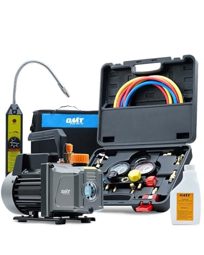 Image of Orion Motor Tech AC Vacuum Pump and Gauge Set, 1/3 hp 4 cfm Vacuum Pump Manifold Gauge Kit with Leak Detector 4 Hoses & Accessories for R134a R22 R410a, A/C Vacuum Pump Kit for Auto HVAC Systems