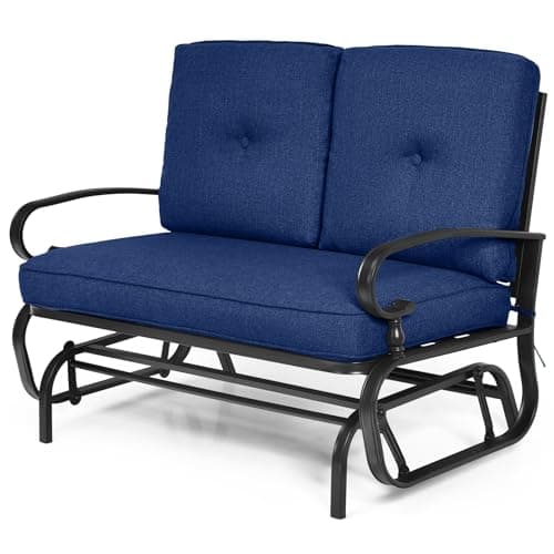 Image of RELAX4LIFE 2-Person Glider Bench, Outdoor Swing Gliding Loveseat with Removable Cushion, Patio 2 Seaters Rocker Chair for Backyard Garden Porch (Navy)