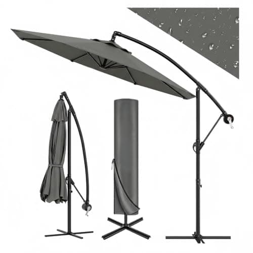 Image of GarveeLife 3M Rotatable Cantilever Parasol, Offset Banana Patio Umbrella, UPF50+ Waterproof Fade Resistant 180PA Canopy, Crank & Tilt, Cross Base with Protective Cover, Metal Frame for Patio, Grey