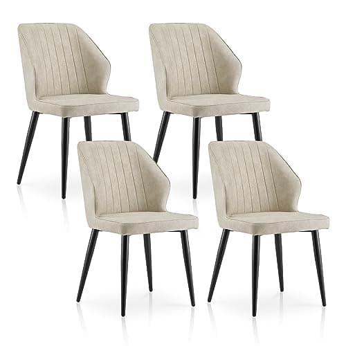 Image of TUKAILAi Set of 4 Dining Room Chairs, Faux Leather Thickened Upholstered Kitchen Chairs with Curve Backrest and Metal Legs for Home Lounge Living Room Office Reception, Beige