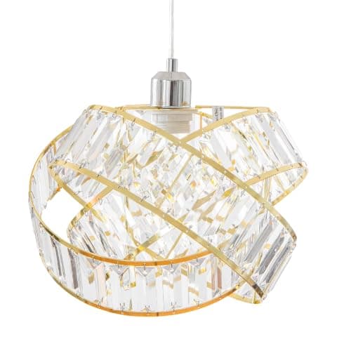 Image of Crystal 3 Tier Interlocking Lamp Shade 31cm Gold Finish Elegant Chandelier Style Light Shade with Faceted Droplets Easy Fit for Ceiling Pendant (1)