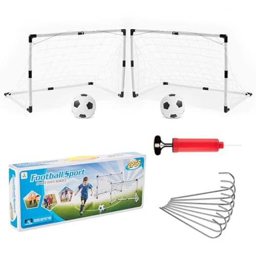 Image of BLUE BAZAAR Set of 2 Kids Football Goal Posts with Ball Pump – Portable 92×48×61 cm Soccer Goal Set for Backyard, Indoor & Outdoor Play