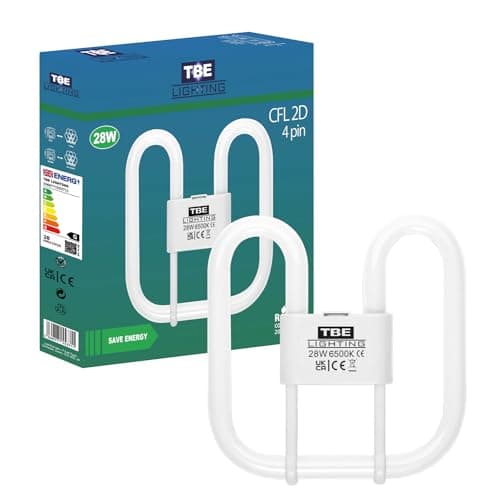 Image of TBE LIGHTING 28w 2D 4-PIN CFL Energy Saving Lamps - DD Fluorescent Bulbs - 4-Pin GR10q Base Fittings - Long Life Lamp, Day Light White 6500K (Single Unit)
