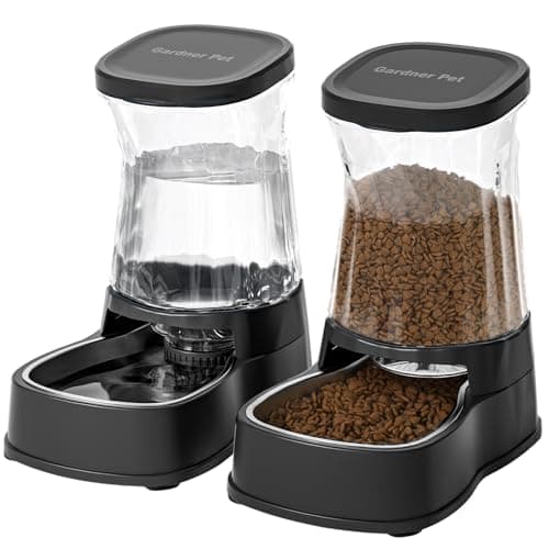 Image of Gardner Pet Food and Water Feeder Set (3.85L*2), Automatic Cat Feeder with Stainless Steel Bowl, Gravity Dog Water Dispenser No Electricity Required, BPA-Free Cat Bowls, Spill-Resistant, Black
