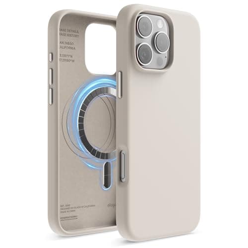 Image of elago Magnetic Silicone Case Compatible with iPhone 16 Pro Max Case 6.9 Inch Compatible with All MagSafe Accessories - Built-in Magnets, Soft Grip Silicone, Shockproof (Stone)