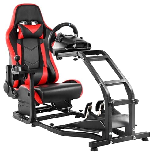 Image of Dardoo Adjustable Gaming Racing Simulator Cockpit with Red Seat Fit for Logitech G29 G920 G923, for Thrustmaster T300,Steering Wheel Stand, Not Including Steering Wheel Pedal and Handbrake