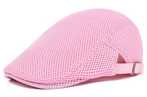 Image of DIYDECAL Mens Breathable Mesh Summer Hat Adjustable Newsboy Beret Ivy Cap Cabbie Flat Cap Pink