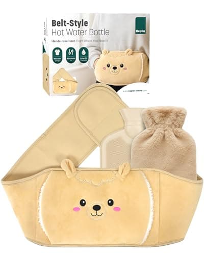 Image of KEPLIN Hot Water Bottle Belt with Plush Waist Cover - 2L Premium Natural Rubber Hot Water Bag for Cramps & Muscle Relaxation - Safe, Durable, Long-Lasting Heat Therapy - Cream Lama