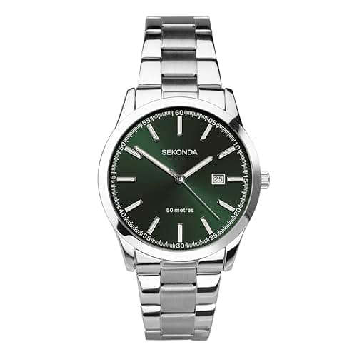 Image of Sekonda Men's Classic Stainless Steel Bracelet Watch with Green Dial 1946