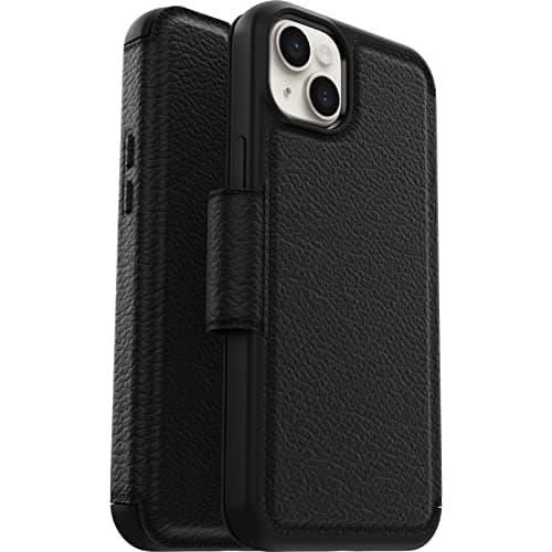 Image of OtterBox Strada Case for iPhone 14 Plus, Shockproof, Drop proof, Premium Leather Protective Folio with Two Card Holders, 3x Tested to Military Standard, Black - Non-Retail Packaging