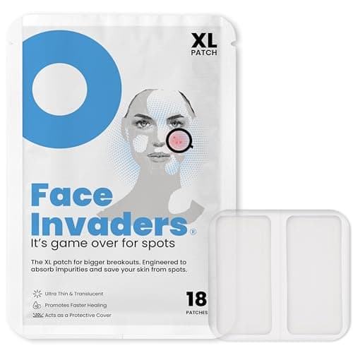 Image of Face Invaders | XL Acne Patches | Face & Body Treatment Stickers | Hydrocolloid Patches | Fast-Acting, Vegan & Cruelty Free Skin Care Patch | Acne Treatment Stickers | 18 Extra Large Pimple Patches