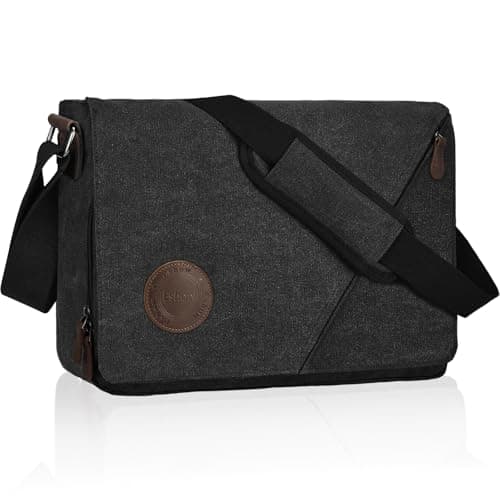 Image of Eshow Messenger Bags Water-Resistant 13 Inch Laptop, Shoulder Bag with Multiple Pockets for Men Women, Canvas Satchel for Work School Travel Daily Use，Black