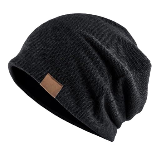 Image of LWAQWHU Slouch Beanie Hat for Men Women Warm Knitted Beanie Skull Cap Classic Baggy Hat Soft Lightweight Headwear Unisex Windproof Beanies Cap for Autumn Winter (UK, Alpha, One Size, Black)