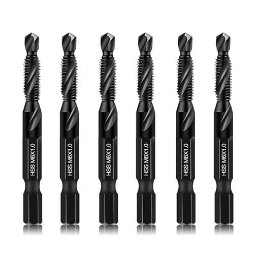 Image of 6 Packs M6 Combination Drill & Taps Bit Set, Screw Threading Tapping Tools in Size M6*1.0 with Anti-rust Black Coating, 6mm Hex Shank and Storage Case