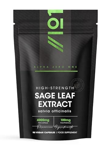 Image of Sage Tablets for Menopause 4000mg – Standardised 20% Polyphenols (100mg) – 90 Vegan Capsules (3 Months Supply) – Resealable and Recyclable Pouch by Alpha01