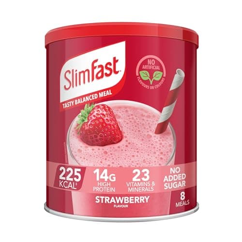 Image of SlimFast Meal Replacement Shake for Weight Loss & Balanced Diet, Vitamins and Minerals, Low Calorie, High Protein, Strawberry Flavour, 8 servings, 292 g, Packaging May Vary
