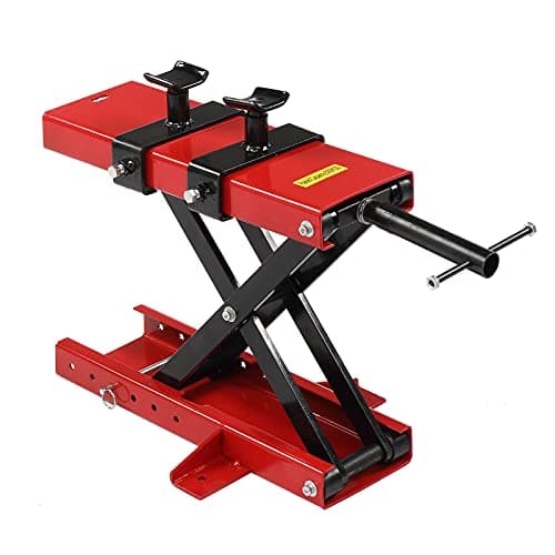 Image of Bonnlo 500KG 1100LBS Motorcycle Scissor Lift Jack w/Safety Pin & Support Saddles, Height Adjustable Steel Center Hoist Crank Stand for Motorbike Repair Maintenance, 1100LBS Weight Capacity