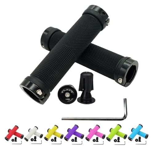 Image of PLATT Bike Handlebar Grips with Aluminum Lock Non-Slip Rubber Bicycle Handle Grip for MTB/BMX (Black)