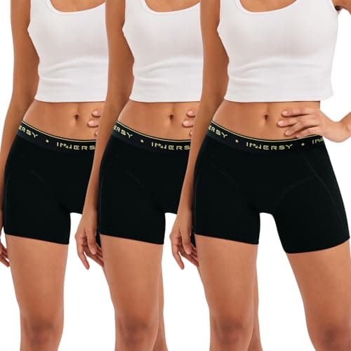 Image of INNERSY Ladies Boxer Shorts Underwear Black Boxers Women Cotton Anti Chafing Knickers 3 Pack (8, 3 Plain Black)