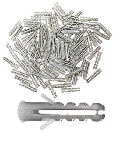 Image of 100-pack of Masonry Rawl Plugs 5x25mm (3/16”x1”) – Heavy Duty Plastic Wall Plug Fixings for Brick Concrete Stone - Building Hardware